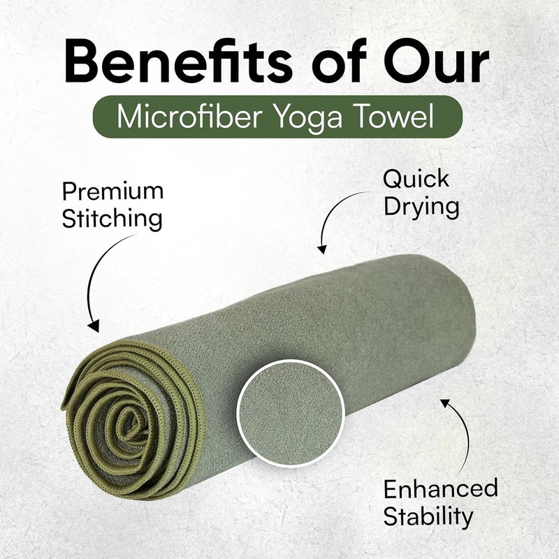 Evolution Earth Yoga Mat Towel - Double Sided Microfiber Yoga Towel - Sweat Absorbent Non Slip Hot Yoga Towel - Lightweight, Quick Drying Pilates and Bikram Sweat Towel - 73''L x 26''W, Sage - Image 4